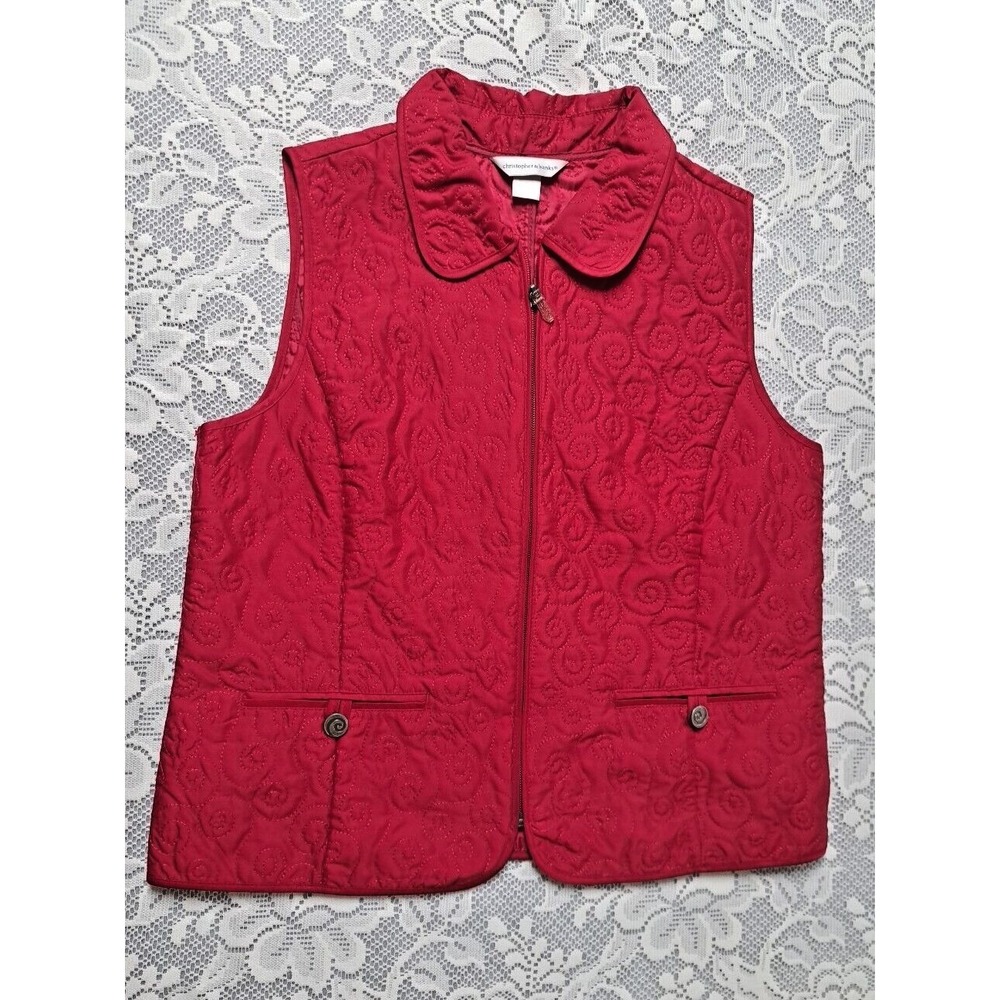 Christopher & Banks Vest Women's Medium Red Quilted‎ Swirl Lightweight Pre-owned